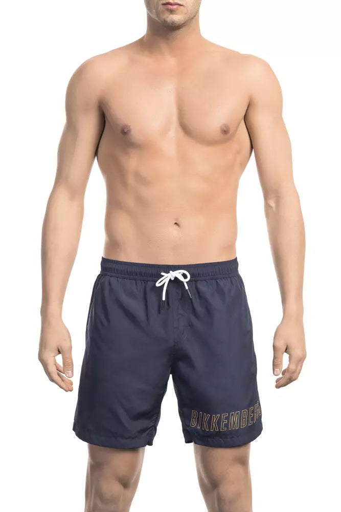 Blue Polyester Men Swimwear