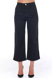 Black Cotton Women Cropped Trouser