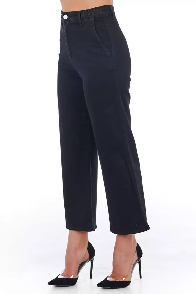 Black Cotton Women Cropped Trouser