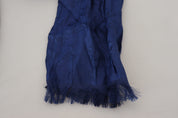 Elegant Silk Fringe Scarf in Chic Blue