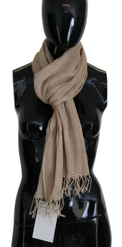 Beigefarbener Baumwollschal mit Foulard und Fransen