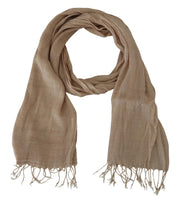 Beigefarbener Baumwollschal mit Foulard und Fransen