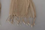 Beigefarbener Baumwollschal mit Foulard und Fransen