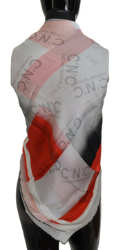 Gray Red Shawl Foulard Wrap Scarf