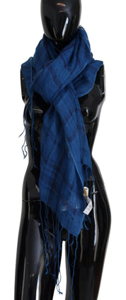 Blauer Leinenschal, Foulard-Schal mit Fransen