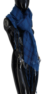 Blauer Leinenschal, Foulard-Schal mit Fransen