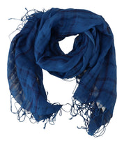 Blauer Leinenschal, Foulard-Schal mit Fransen