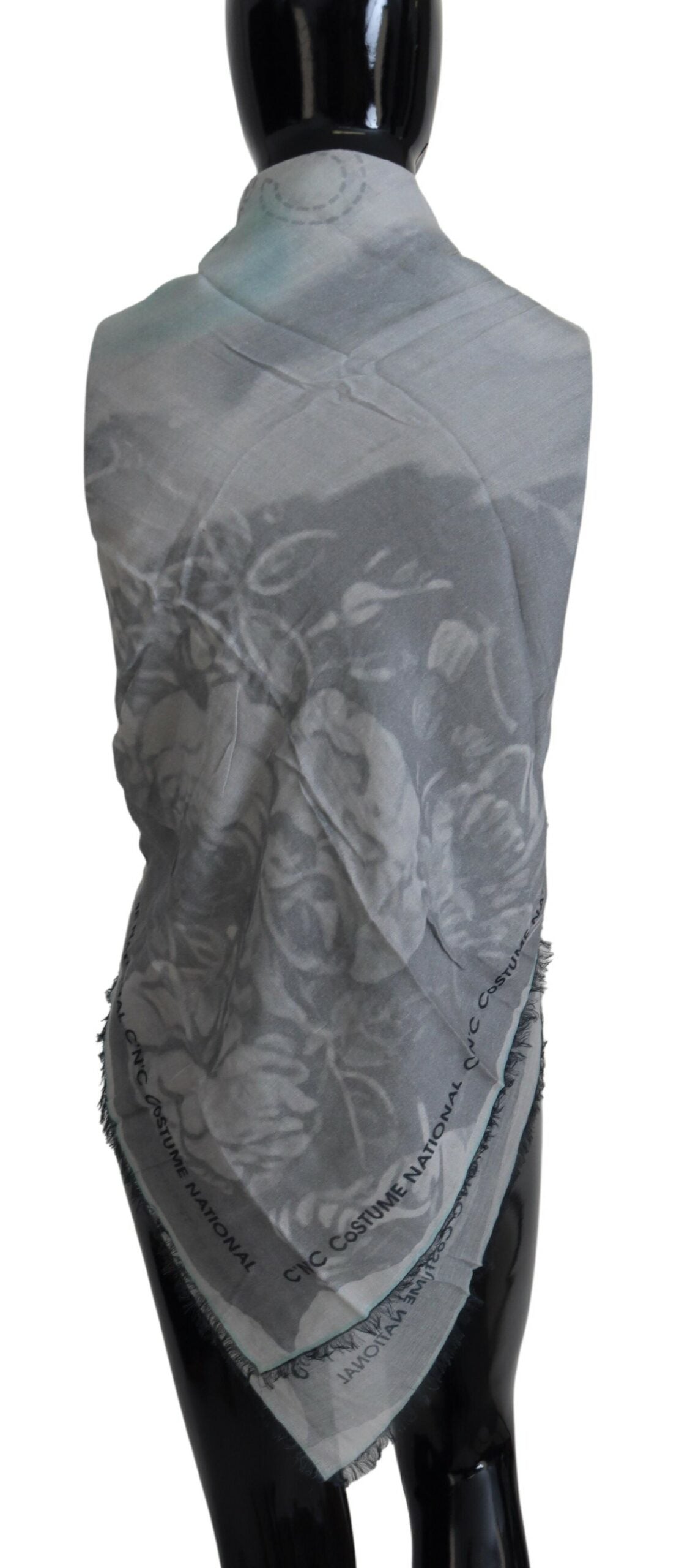 Foulard châle imprimé gris à franges