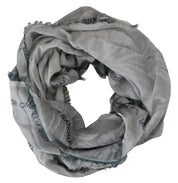 Foulard châle imprimé gris à franges