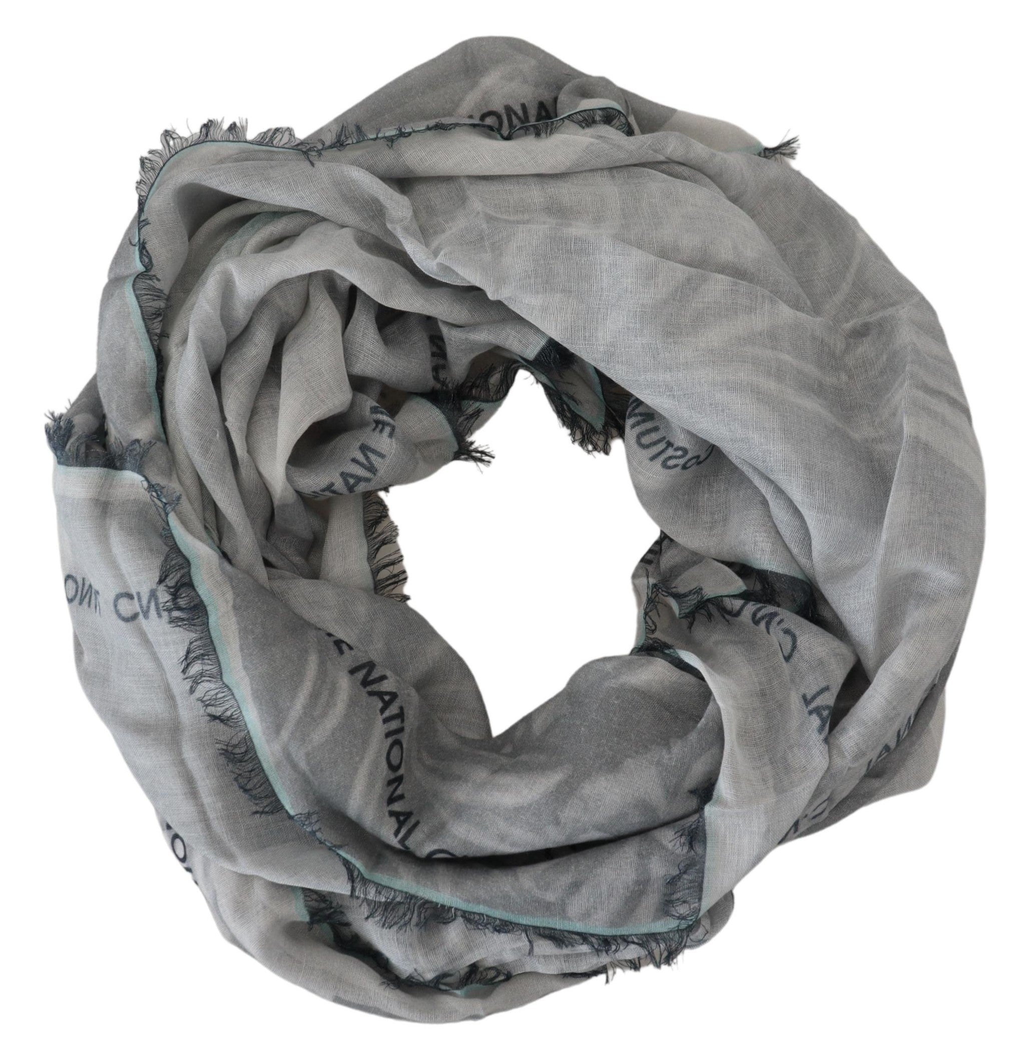 Foulard châle imprimé gris à franges