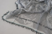 Foulard châle imprimé gris à franges