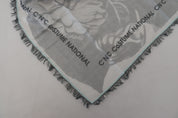 Foulard châle imprimé gris à franges