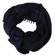 Écharpe à franges en laine bleu foncé