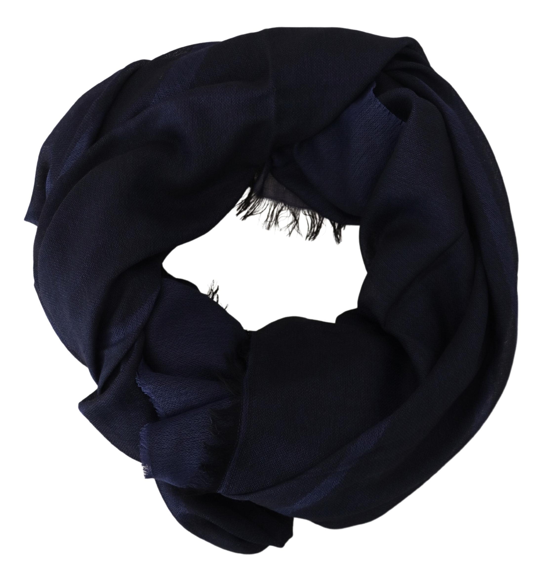 Écharpe à franges en laine bleu foncé