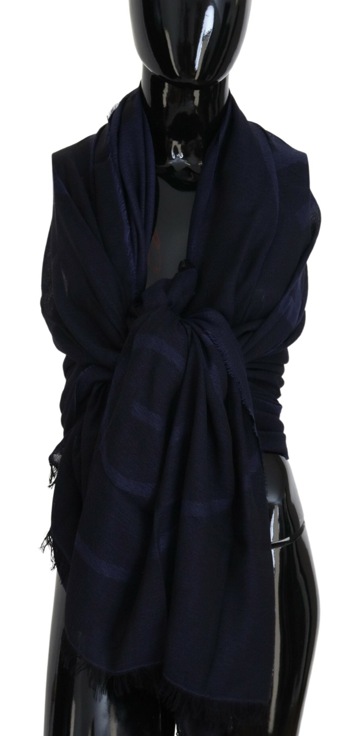 Écharpe à franges en laine bleu foncé