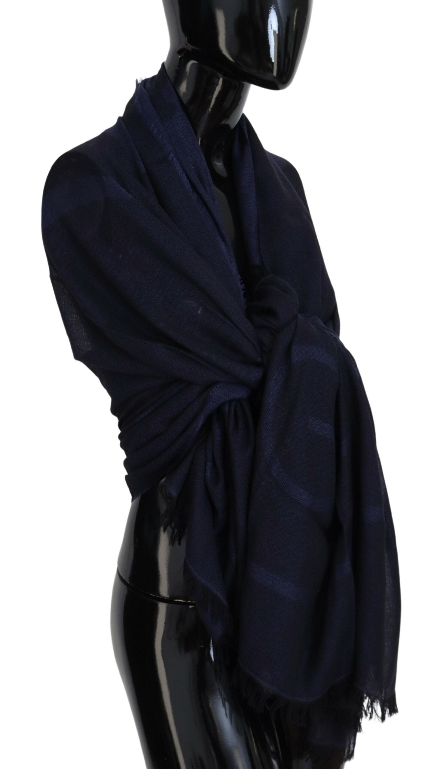 Écharpe à franges en laine bleu foncé