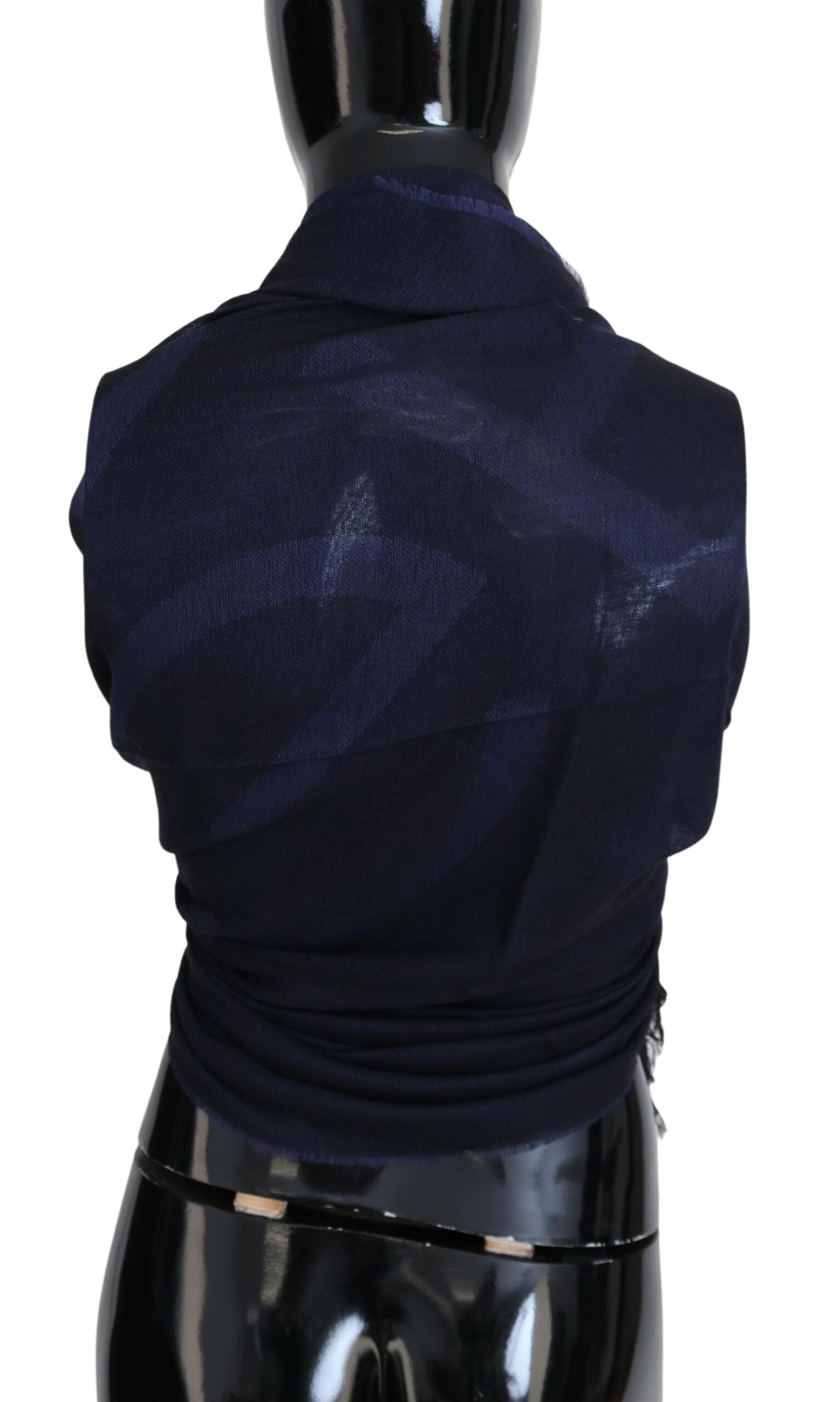 Écharpe à franges en laine bleu foncé
