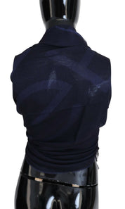 Écharpe à franges en laine bleu foncé