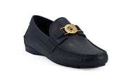 Elegant Navy Blue Calf Leather Loafers