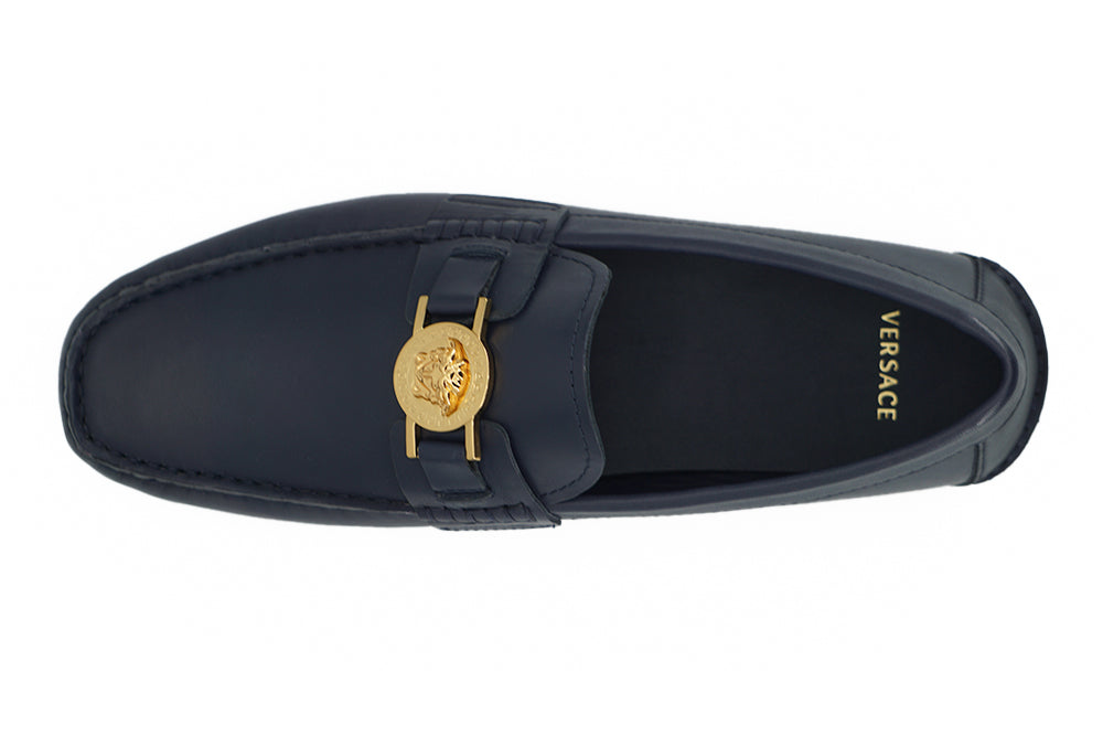 Elegant Navy Blue Calf Leather Loafers