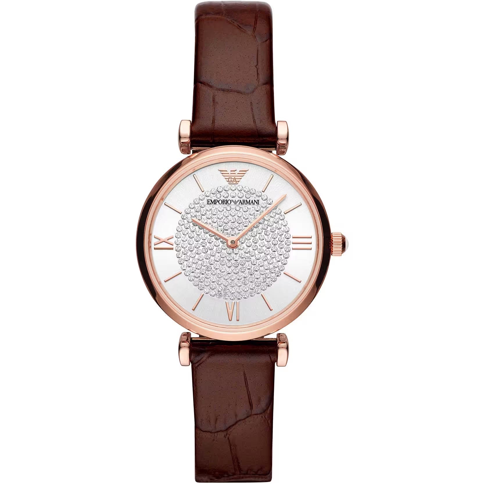 Montre à quartz en acier et cuir marron