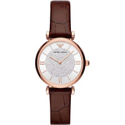 Montre à quartz en acier et cuir marron