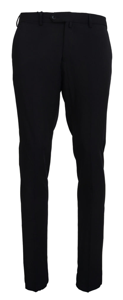 Pantalon de costume fuselé en polyester noir