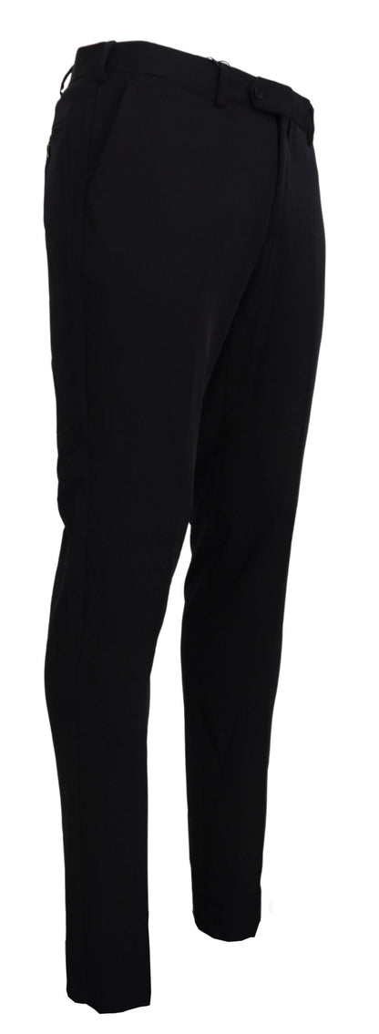 Pantalon de costume fuselé en polyester noir