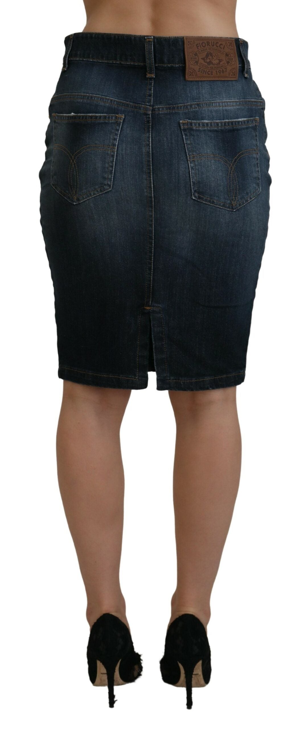 Chic Mid Waist Dark Blue Denim Skirt