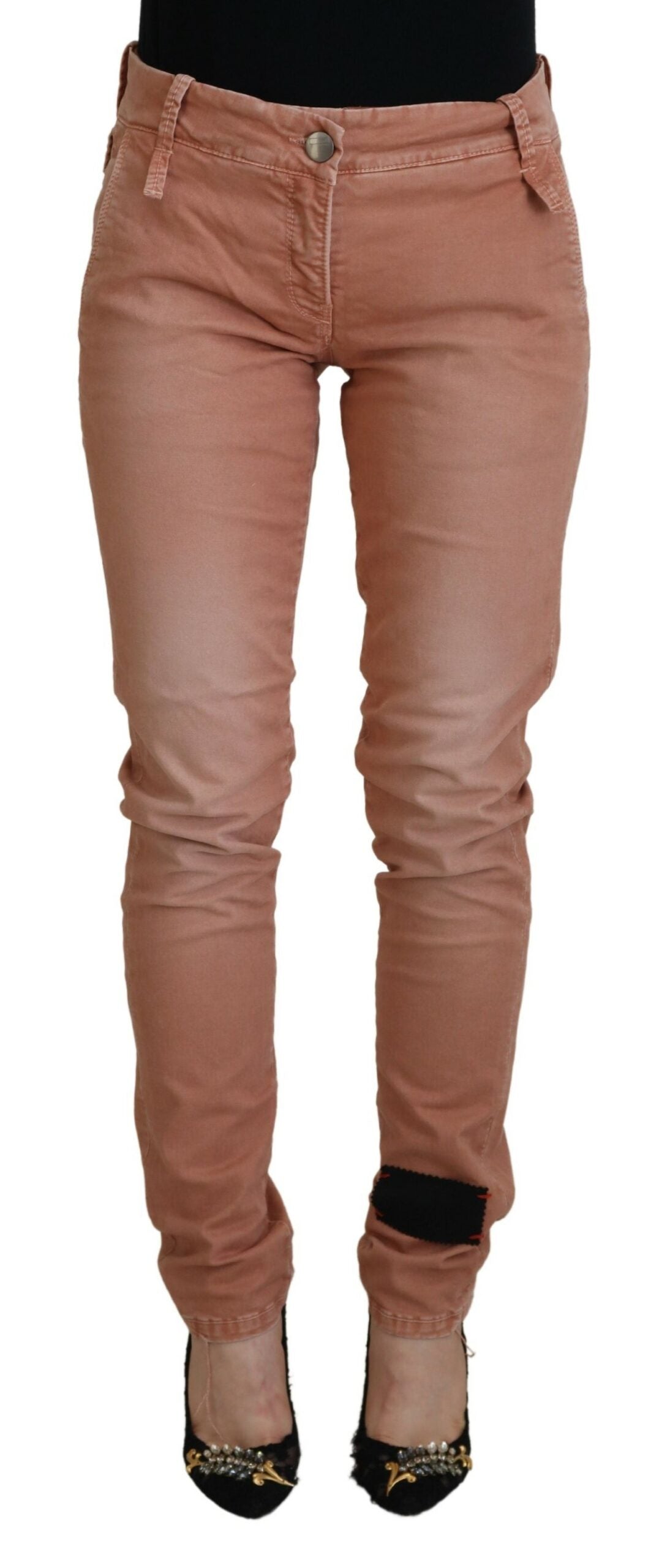 Pantalon décontracté rose taille moyenne pour femme, coupe slim