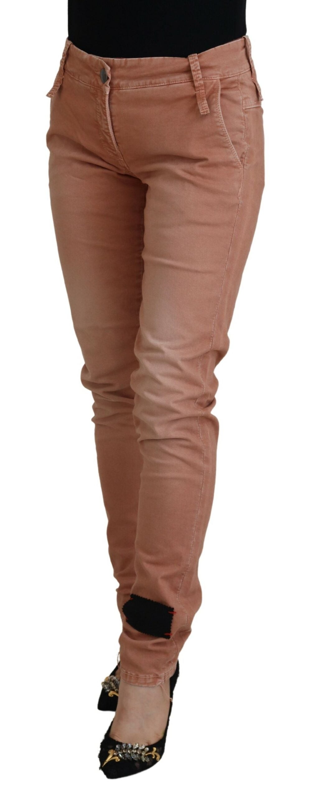 Pantalon décontracté rose taille moyenne pour femme, coupe slim