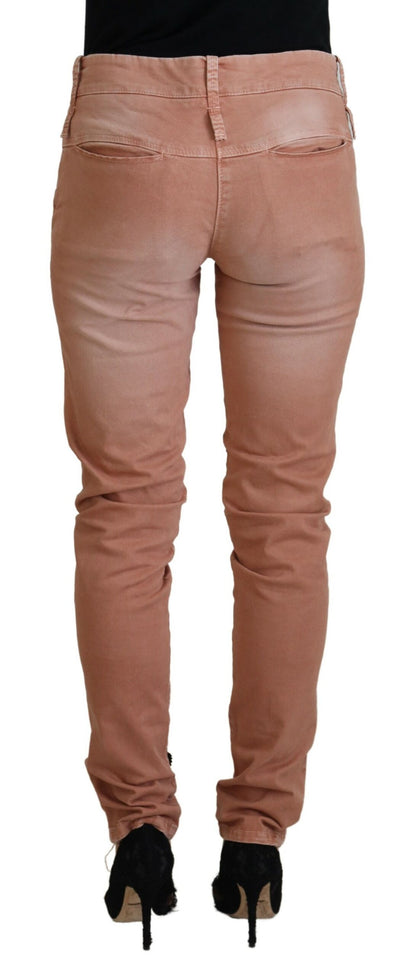 Pantalon décontracté rose taille moyenne pour femme, coupe slim