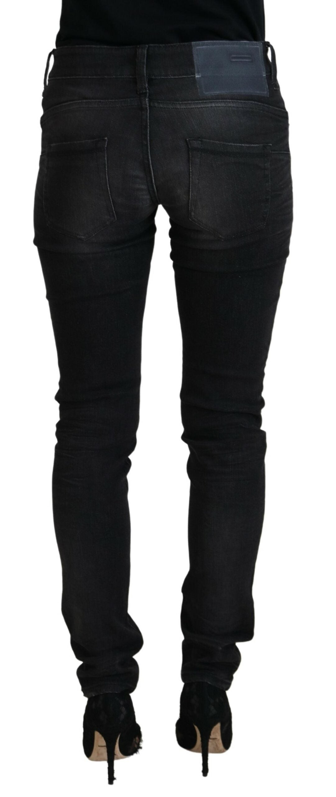 Schwarze Baumwoll-Low-Waist-Slim-Fit-Damen-Jeans aus lässigem Denim