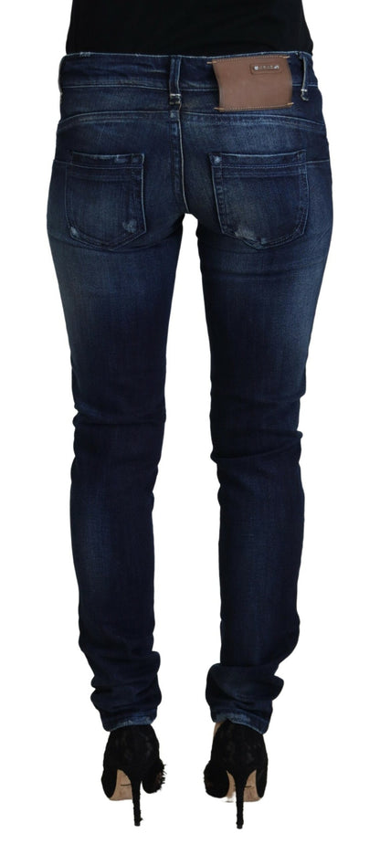 Blaue Damen-Jeans aus Baumwoll-Jeans mit niedriger Taille und schmaler Passform