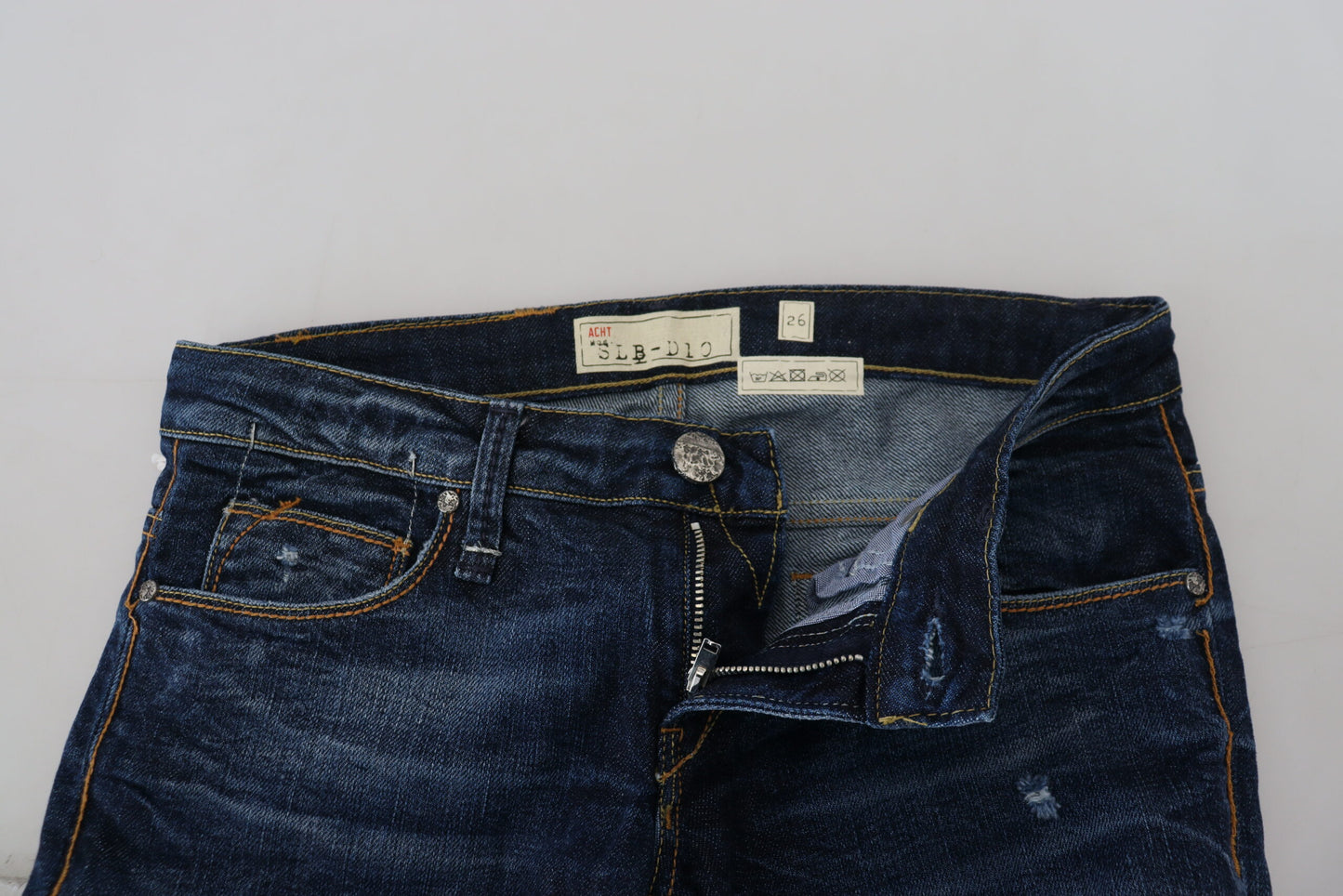 Blaue, gewaschene Damen-Freizeitjeans aus Baumwolle mit niedriger Taille