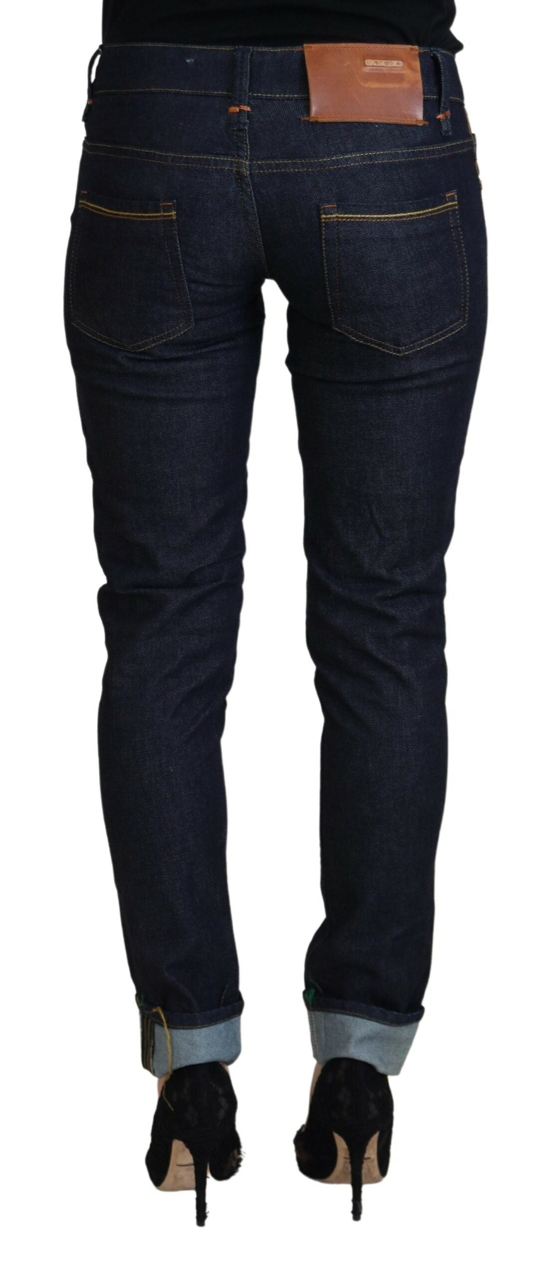 Blaue Damen-Freizeitjeans aus Baumwolle mit niedriger Taille und schmaler Passform