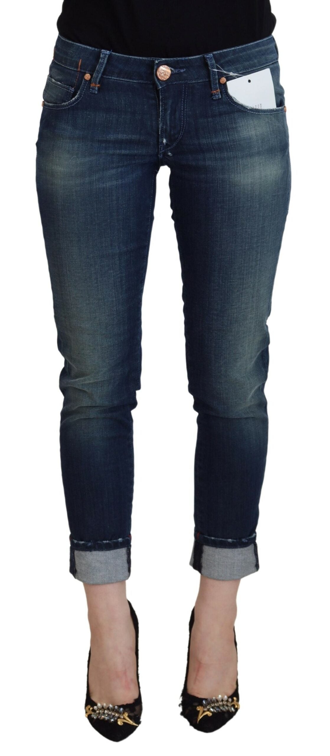 Blaue Baumwoll-Slim-Fit-Damen-Jeans aus lässigem Denim