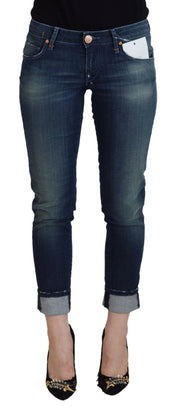 Blaue Baumwoll-Slim-Fit-Damen-Jeans aus lässigem Denim