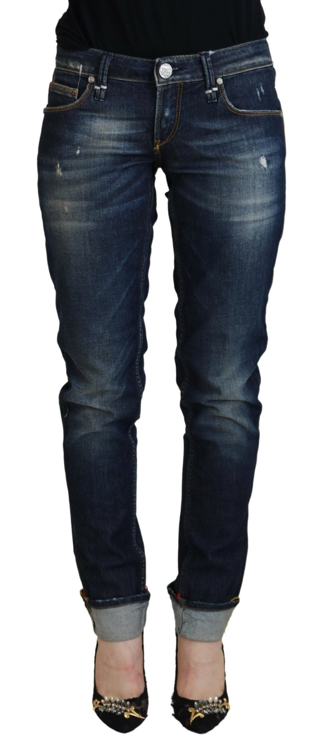 Blaue Baumwoll-Slim-Fit-Damen-Jeans aus lässigem Denim