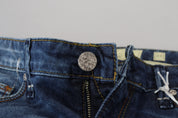 Jean en denim bleu délavé pour femme, coupe slim