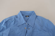 Elegant Blue Cotton Long Sleeve Polo Top