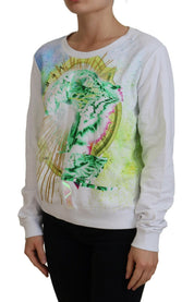 White Graphic Print Long Sleeves Sweater