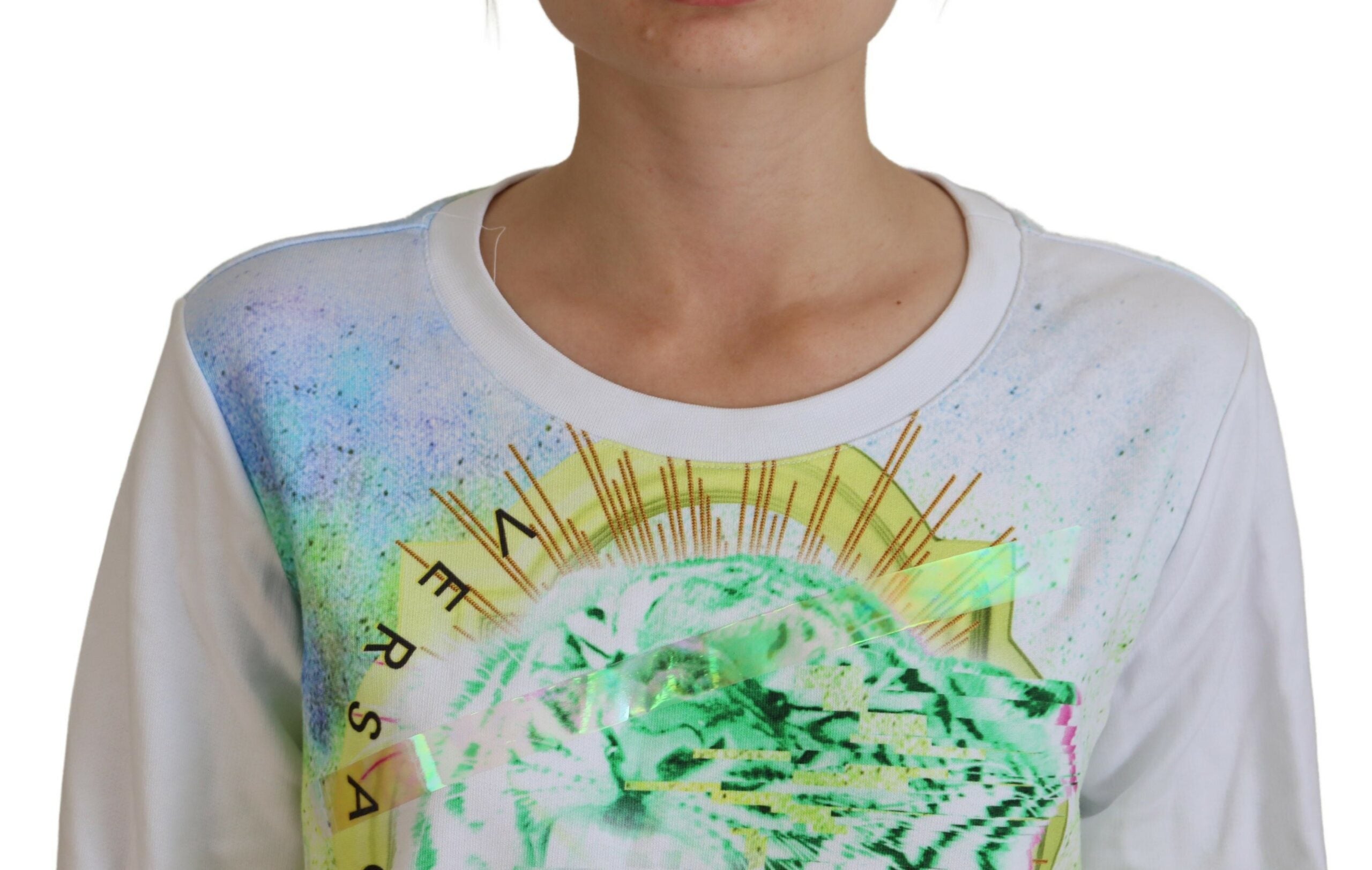 White Graphic Print Long Sleeves Sweater