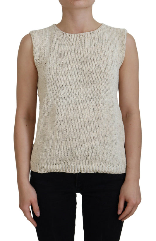 Débardeur col rond sans manches en coton mélangé beige