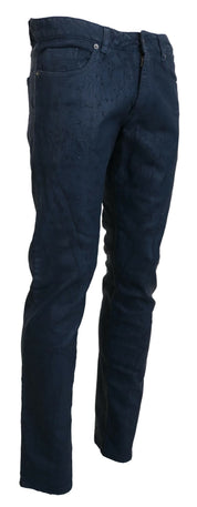 Blaue, schmal zulaufende Slim-Fit-Herren-Jeans aus lässigem Denim aus Baumwolle