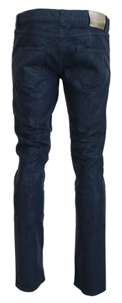 Blaue, schmal zulaufende Slim-Fit-Herren-Jeans aus lässigem Denim aus Baumwolle