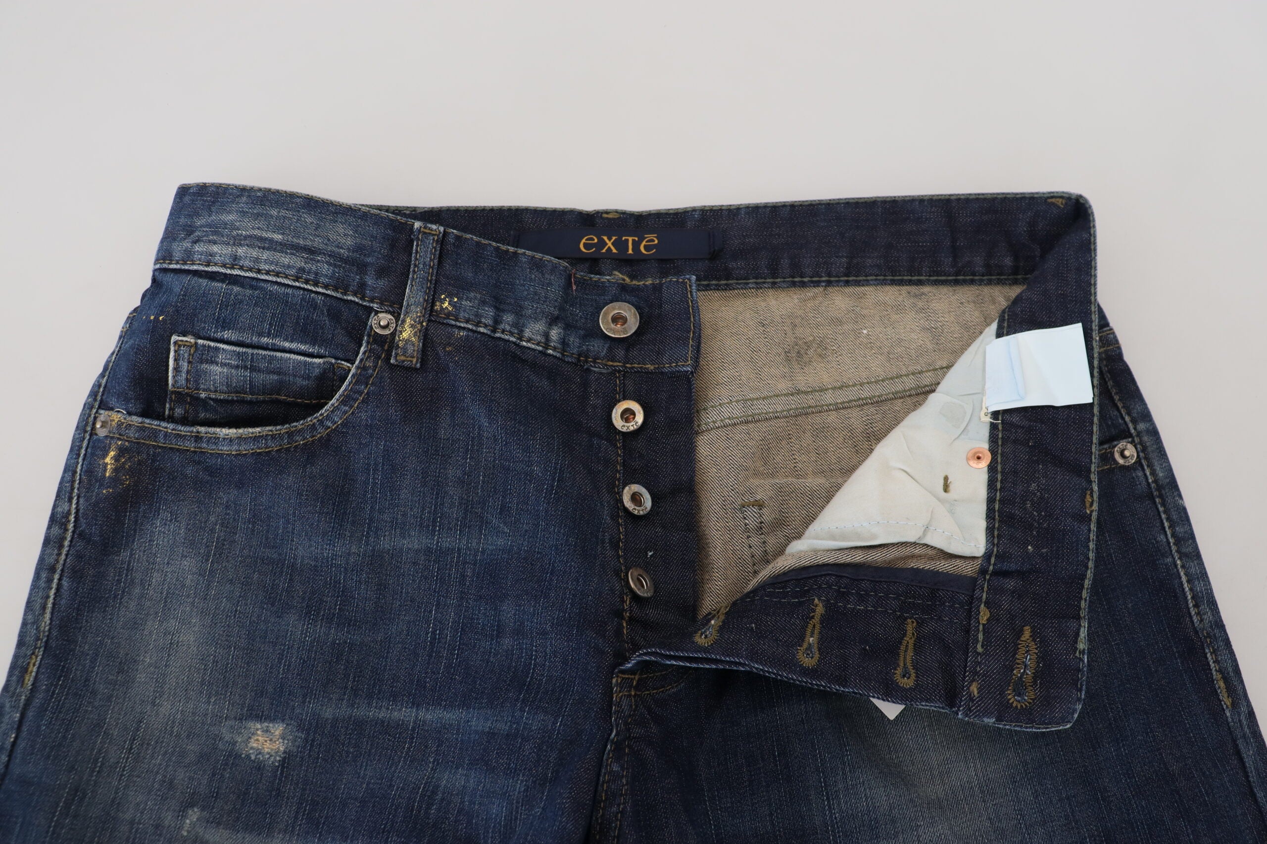 Jeans en denim décontractés pour hommes, coupe droite en coton lavé bleu