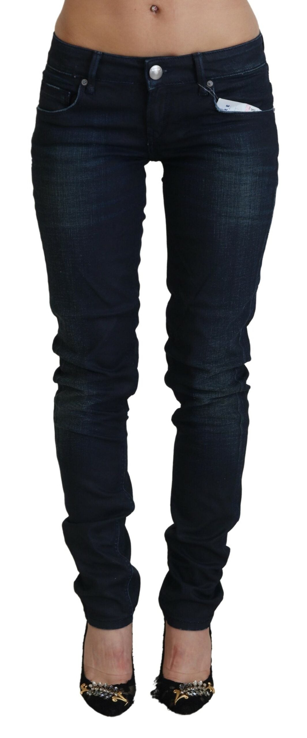 Blaue Damen-Denimjeans mit niedriger Taille und schmaler Passform