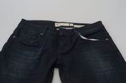 Blaue Damen-Denimjeans mit niedriger Taille und schmaler Passform