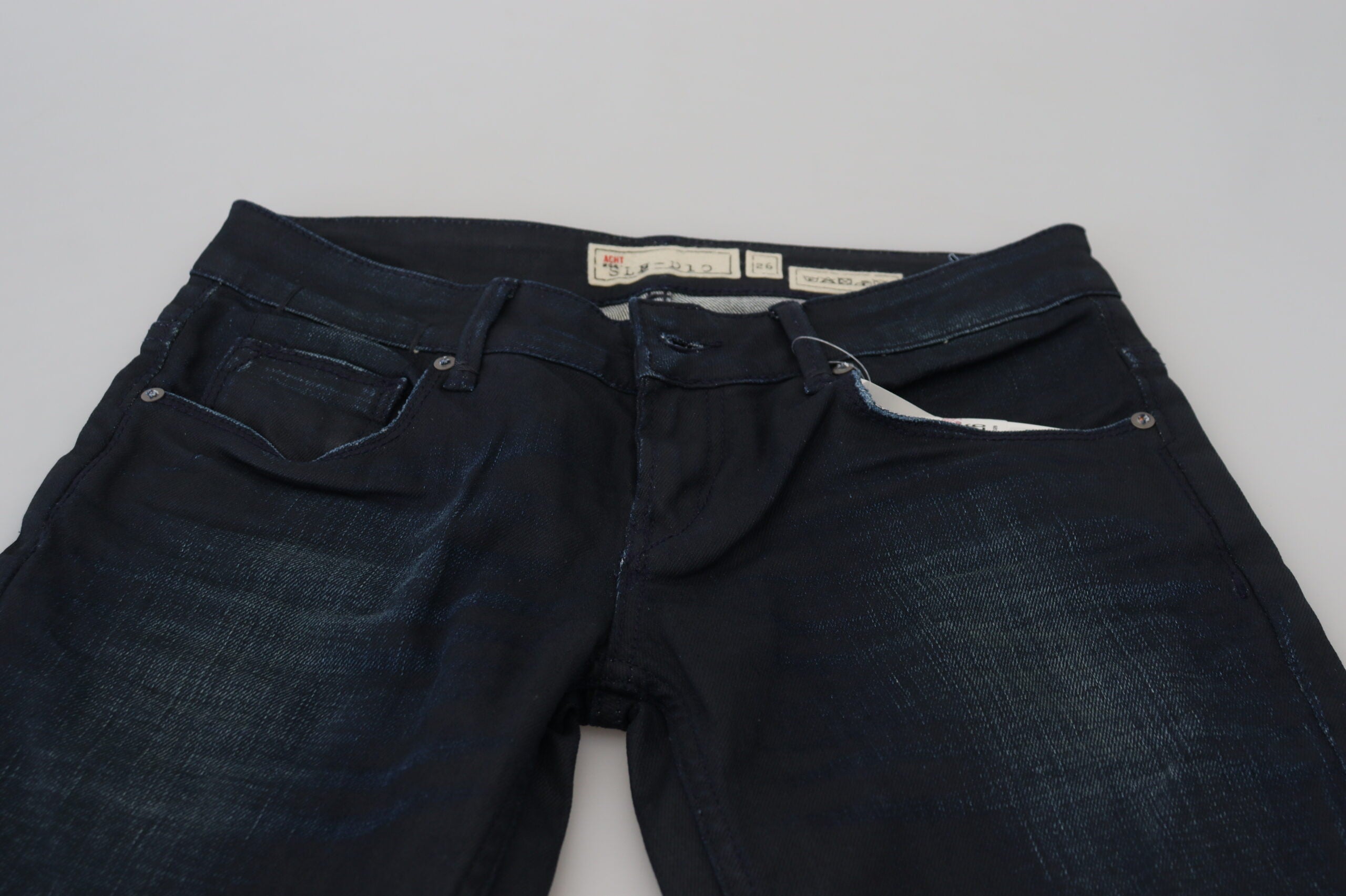 Blaue Damen-Denimjeans mit niedriger Taille und schmaler Passform